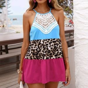 Color Block Lace Panel Halter Top